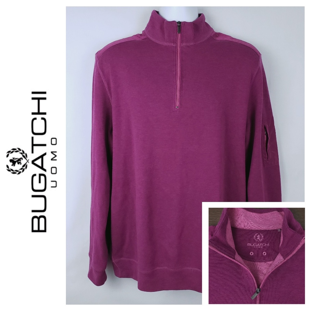 Bugatchi Mens Purple Long Sleeve 1/4 Zip Sweater Size Large -sweatshirt pullover